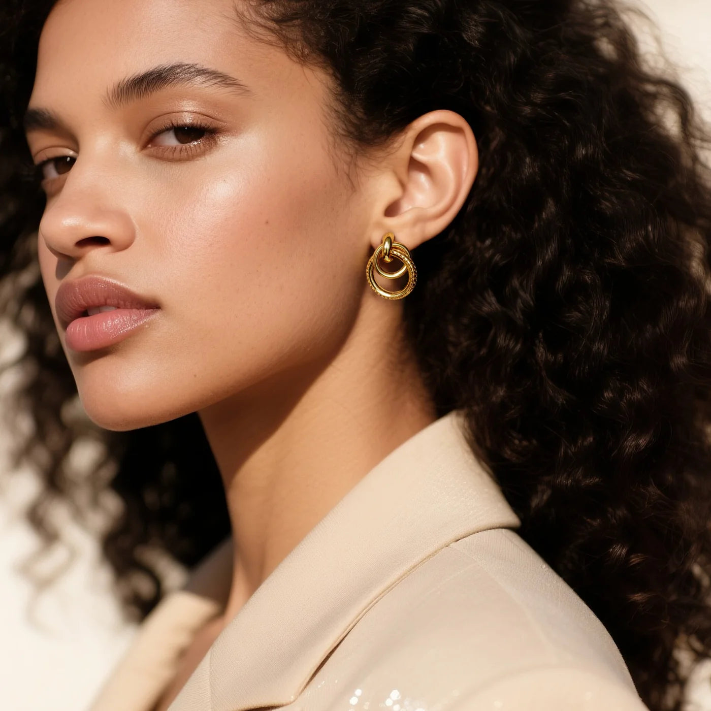 Interlocking Gold Hoop Earrings lifestyle image