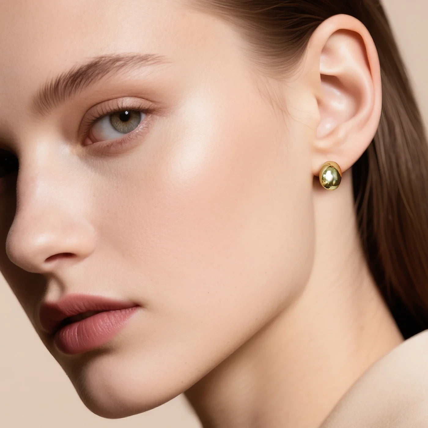 Gold Oval Stud Earrings lifestyle image