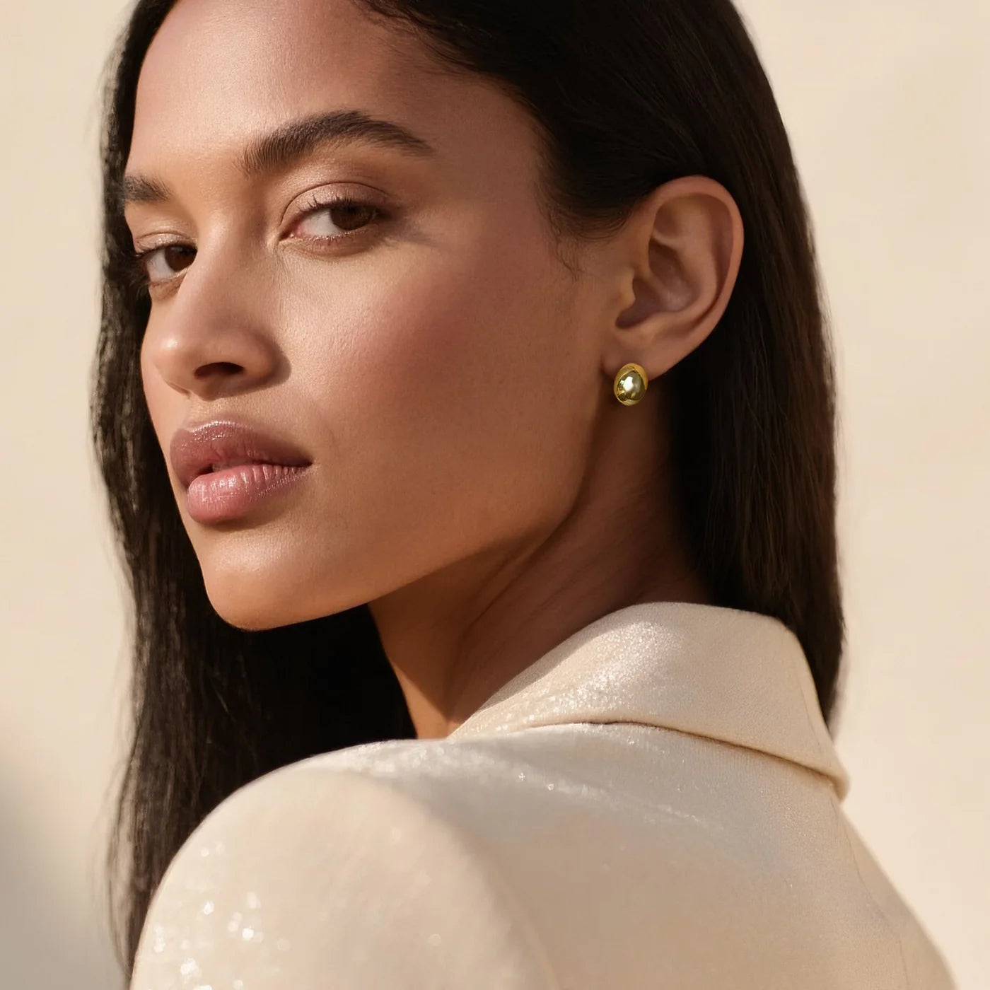Gold Oval Stud Earrings lifestyle image