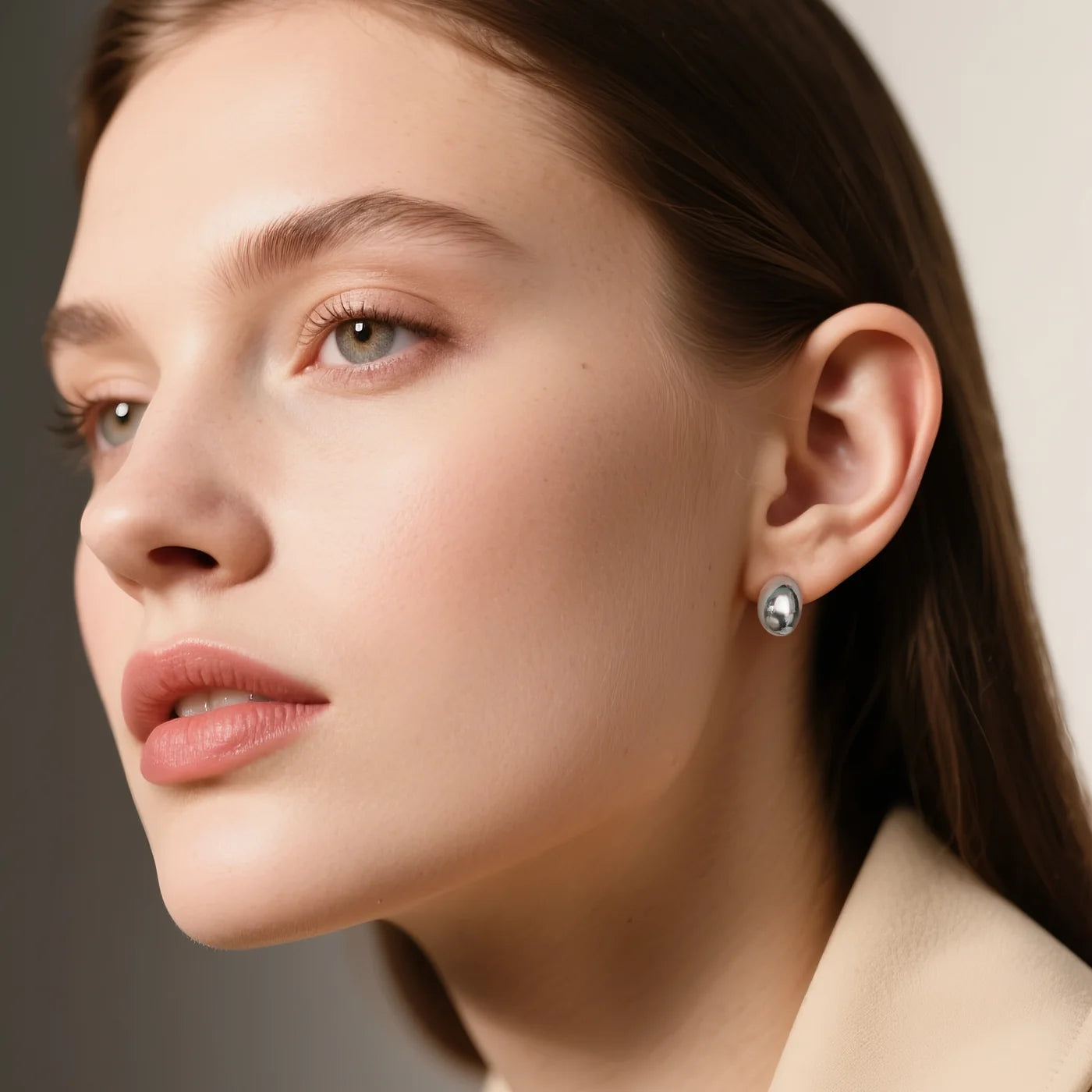 Silver Oval Stud Earrings lifestyle image