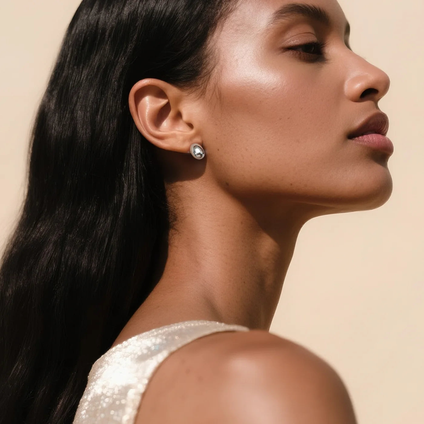 Silver Oval Stud Earrings lifestyle image