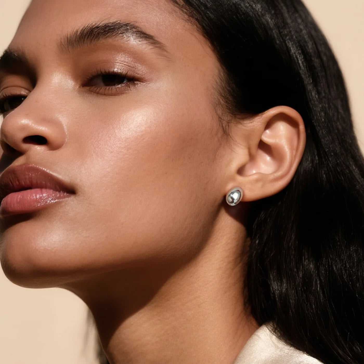 Silver Oval Stud Earrings lifestyle image