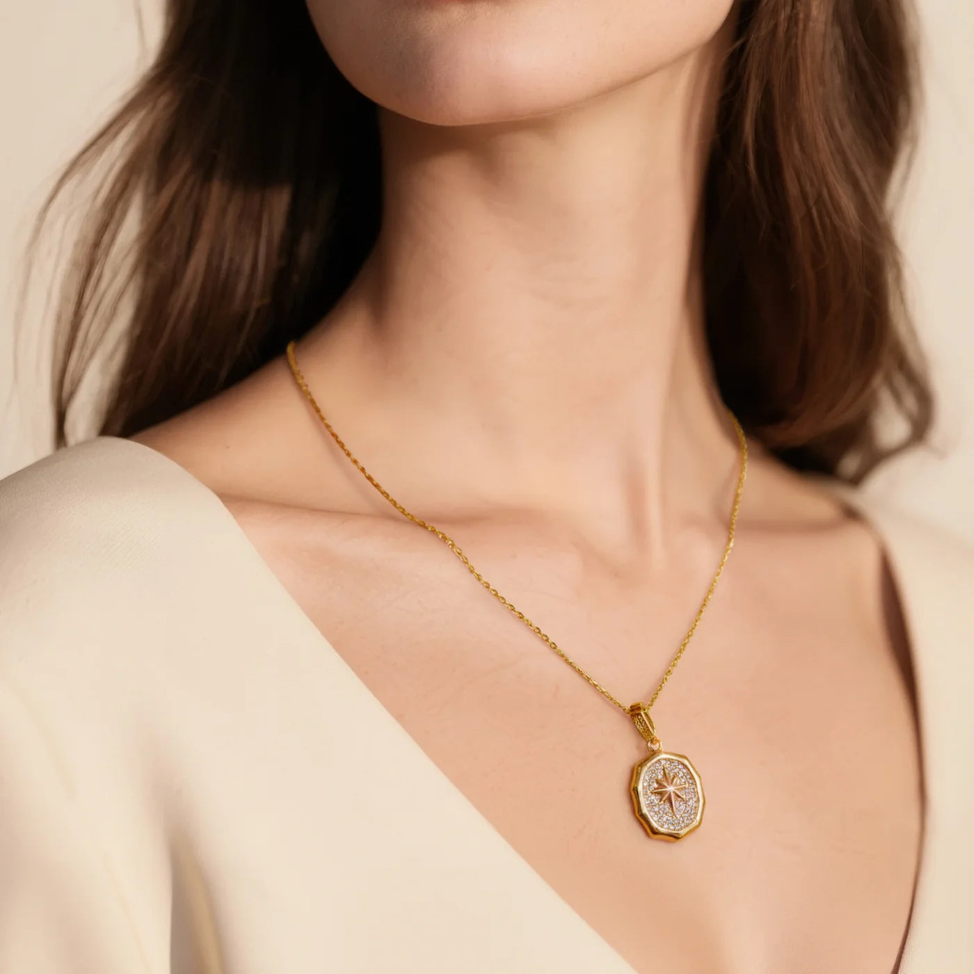 Gold Starburst Medallion Necklace lifestyle image