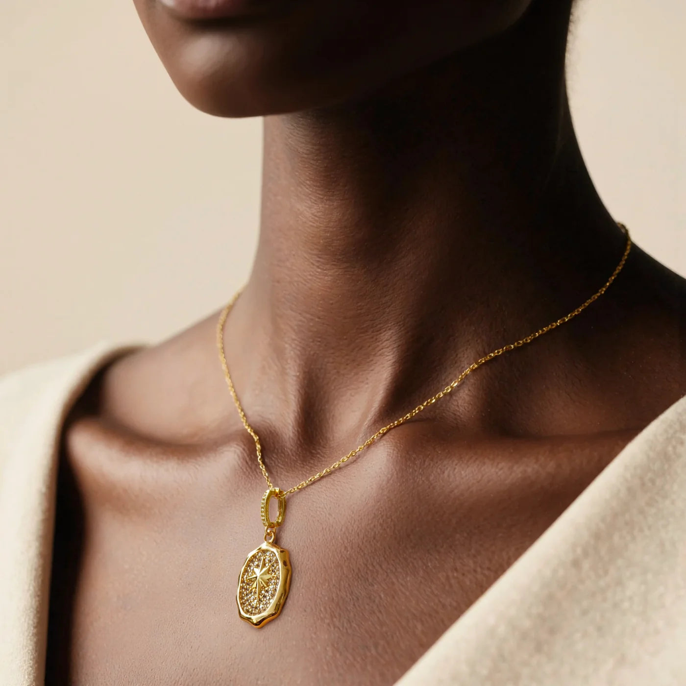 Gold Starburst Medallion Necklace lifestyle image