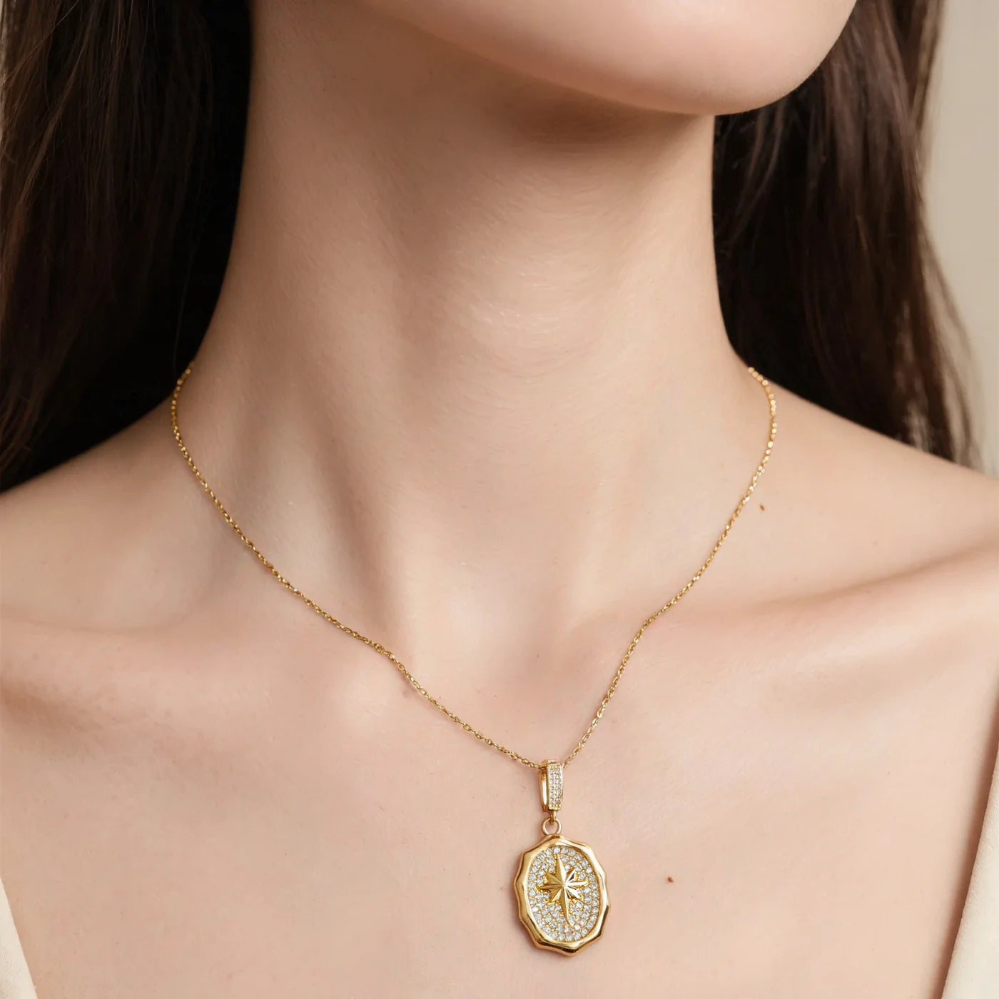 Gold Starburst Medallion Necklace lifestyle image