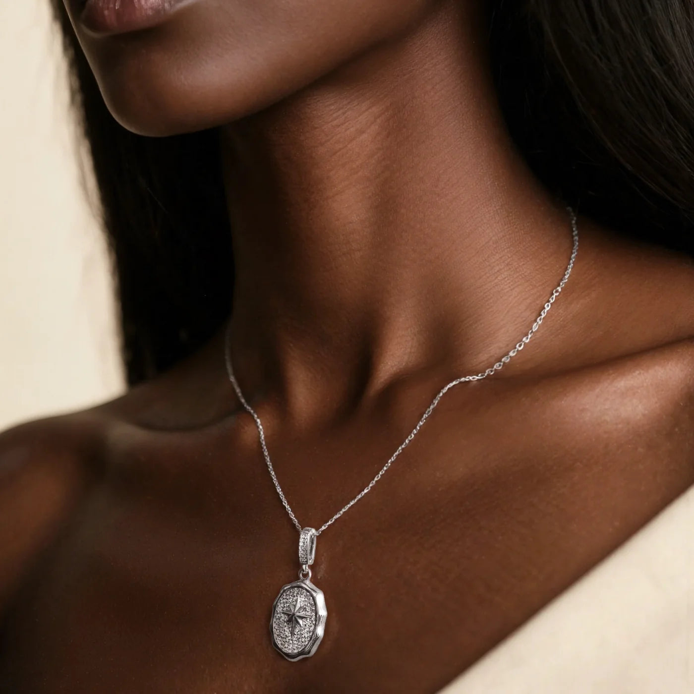 Silver Starburst Medallion Necklace lifestyle image