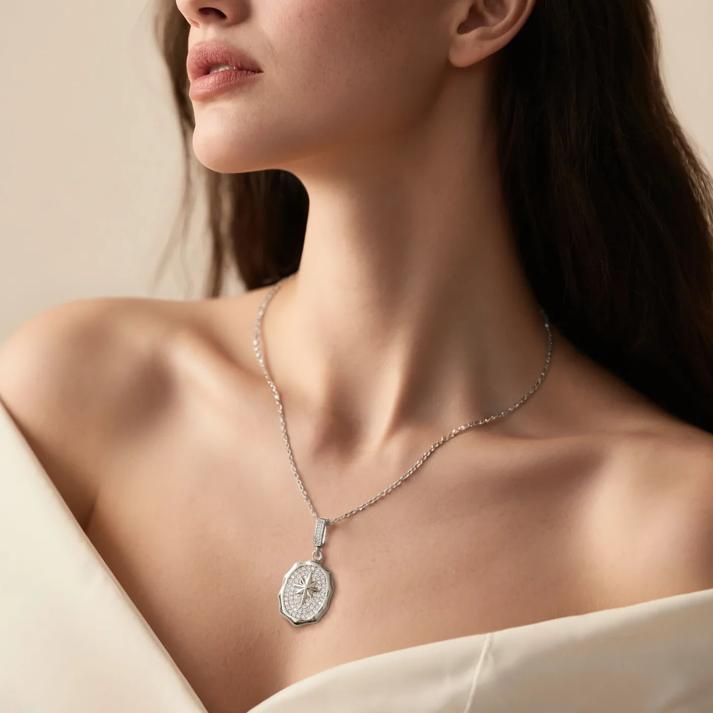 Silver Starburst Medallion Necklace lifestyle image