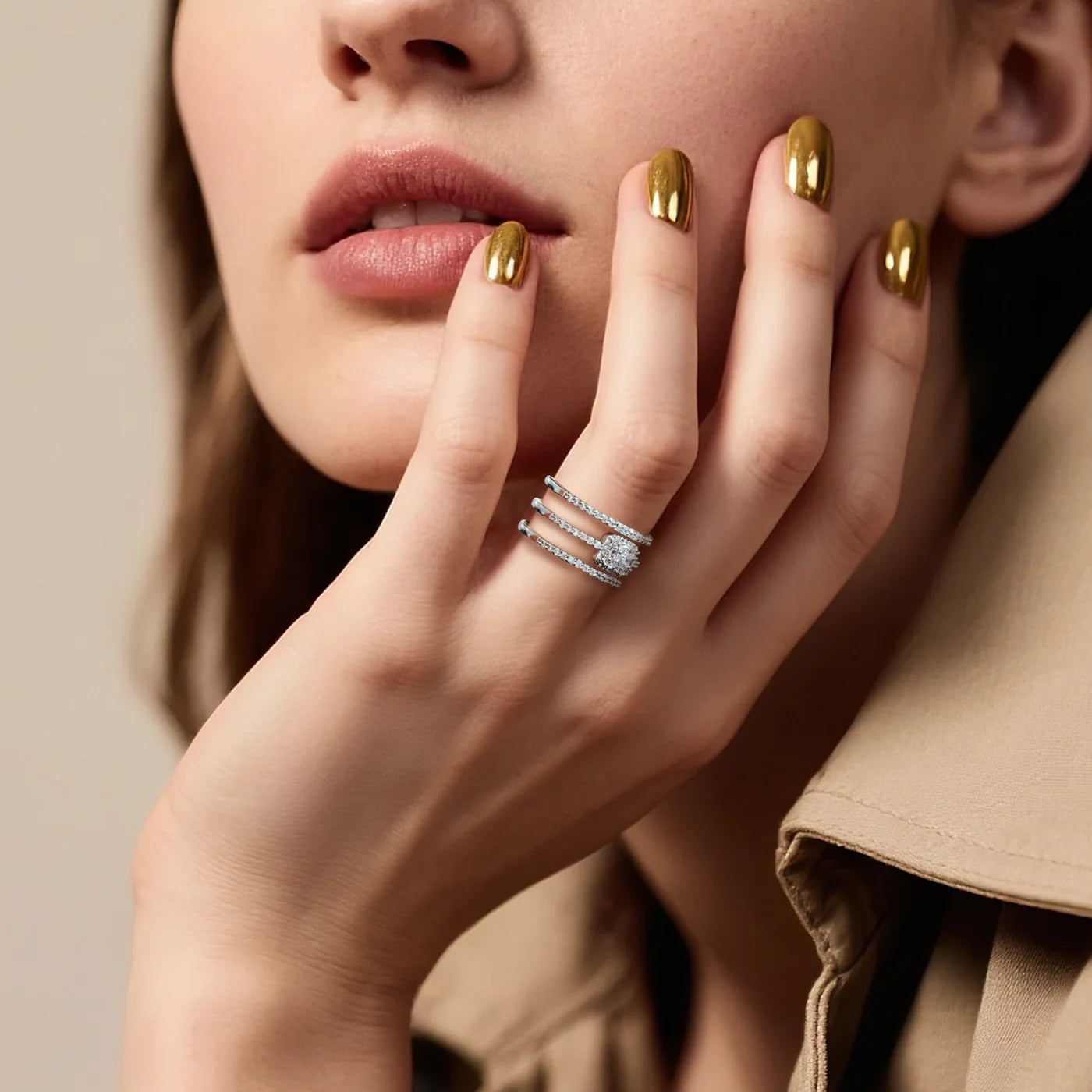 Silver Luxe Halo Ring lifestyle image
