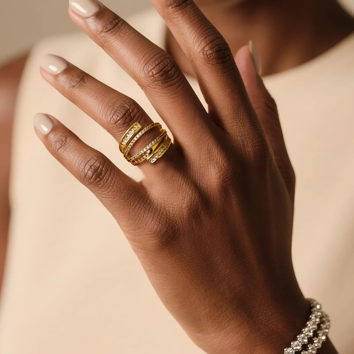 Gold Multi-Layer CZ Ring lifestyle image