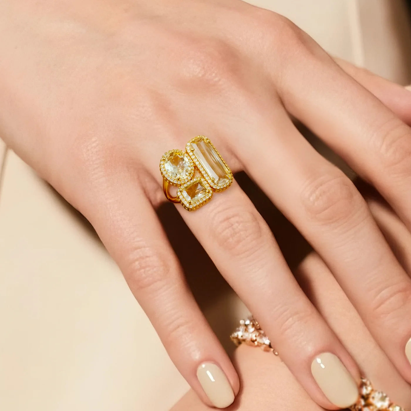 Gold Three-Stone CZ Ring lifestyle image