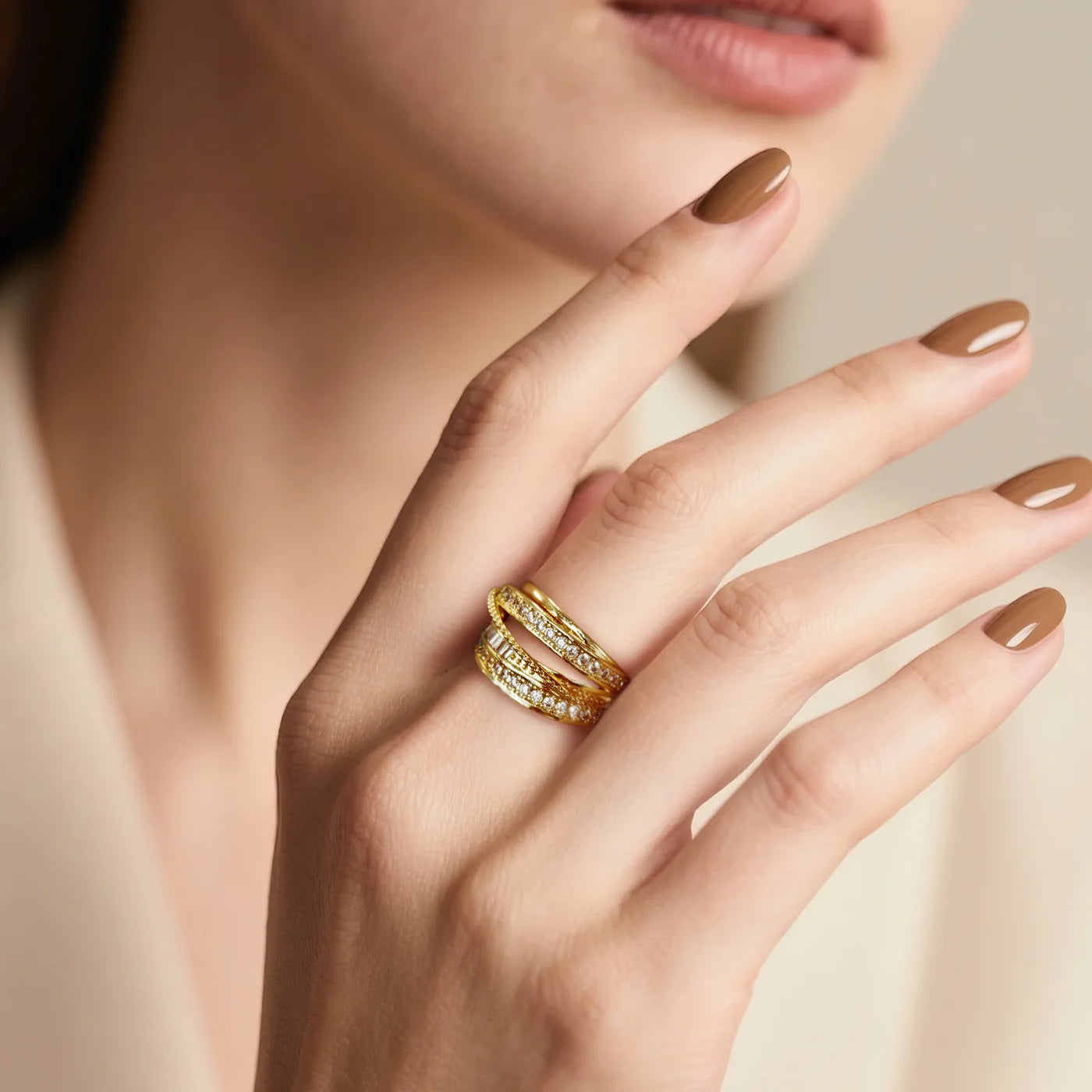 Gold Multi-Loop CZ Ring lifestyle image
