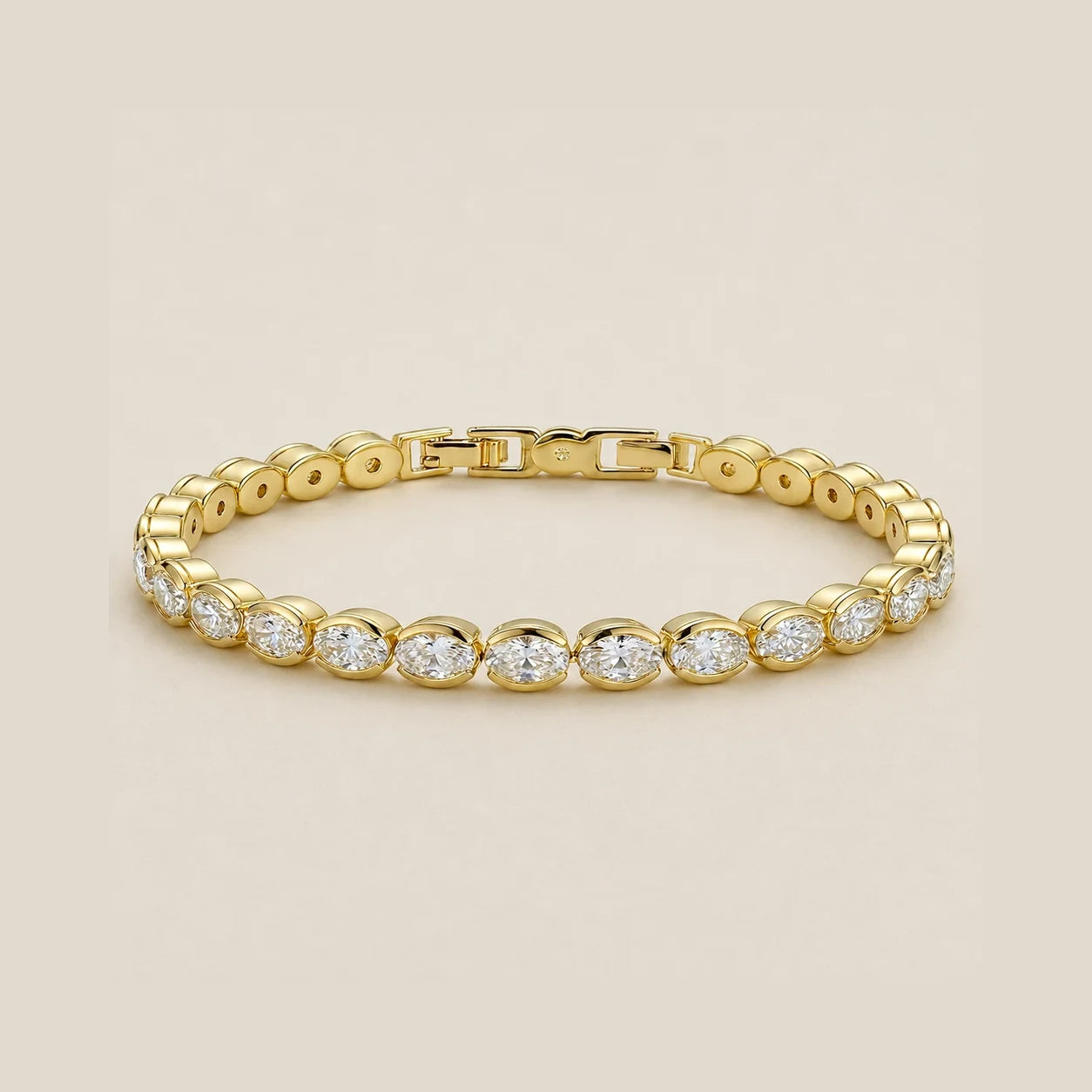 Gold Oval CZ Tennis Bracelet