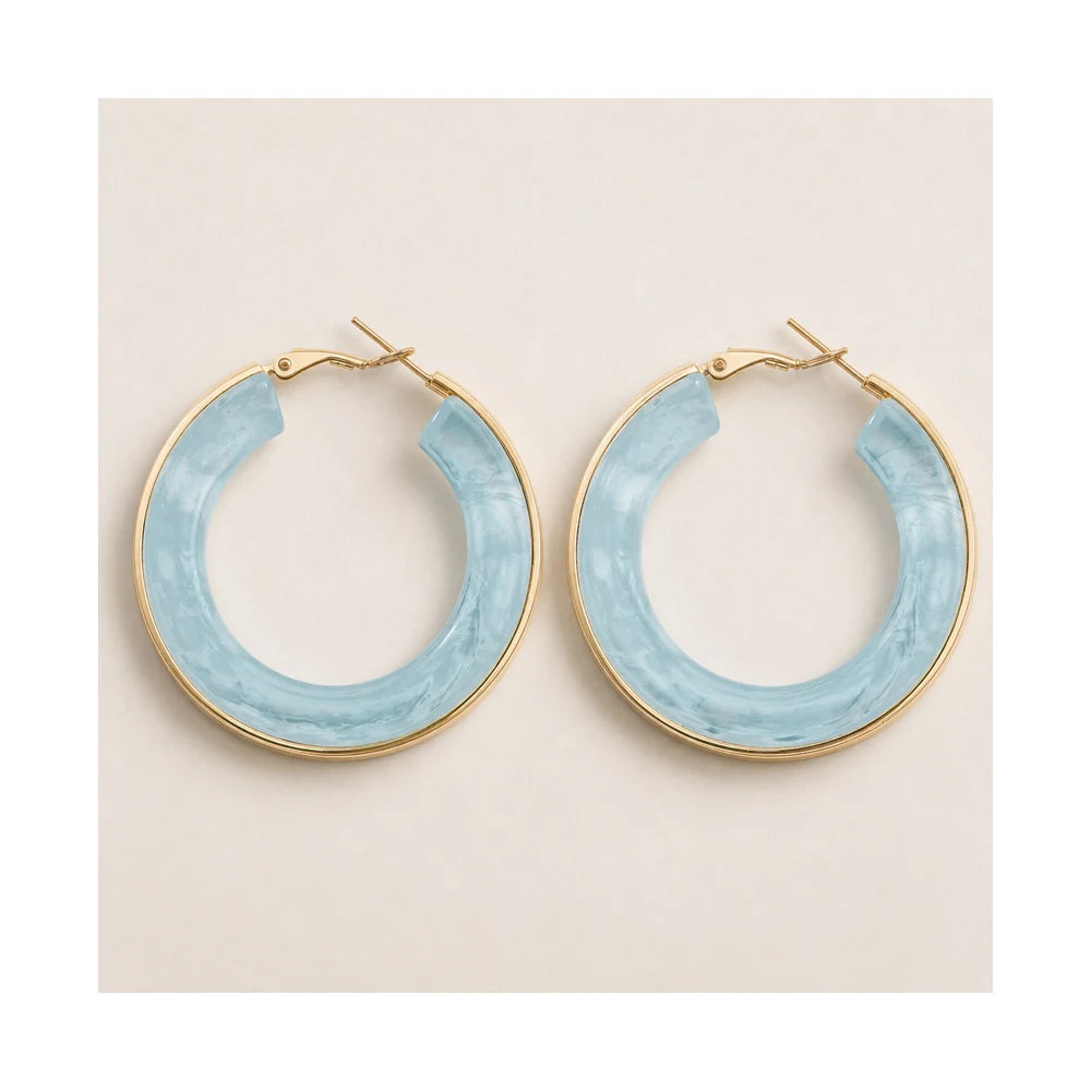 Blue Marble Gold Hoop Earrings