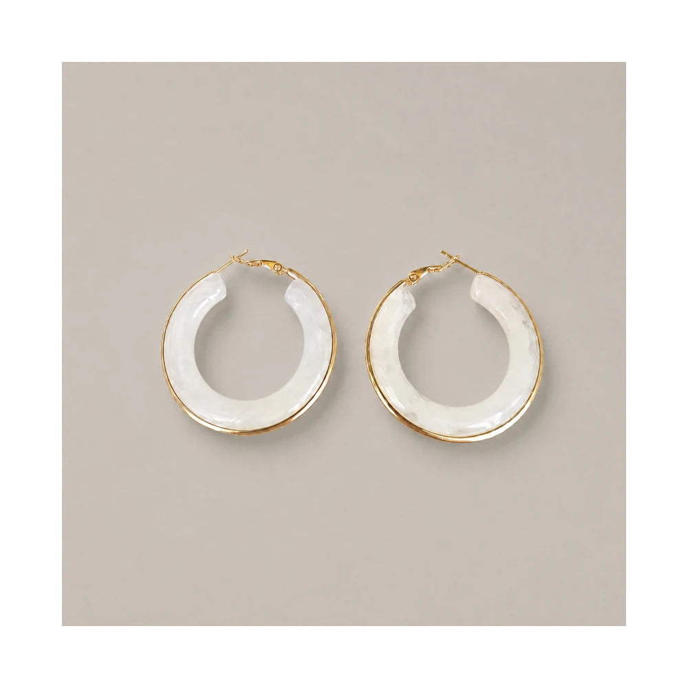 White Marble Gold Hoop Earrings