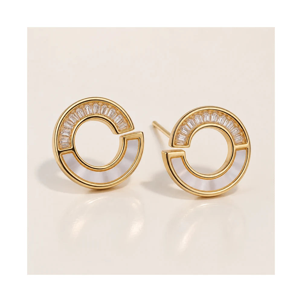 Open-Circle Gold CZ Stud Earrings