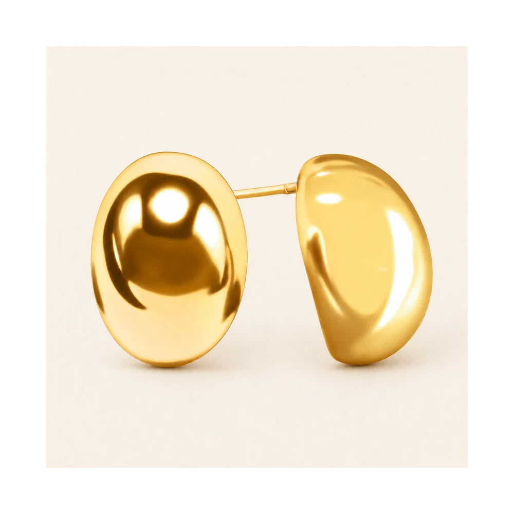 Gold Oval Stud Earrings