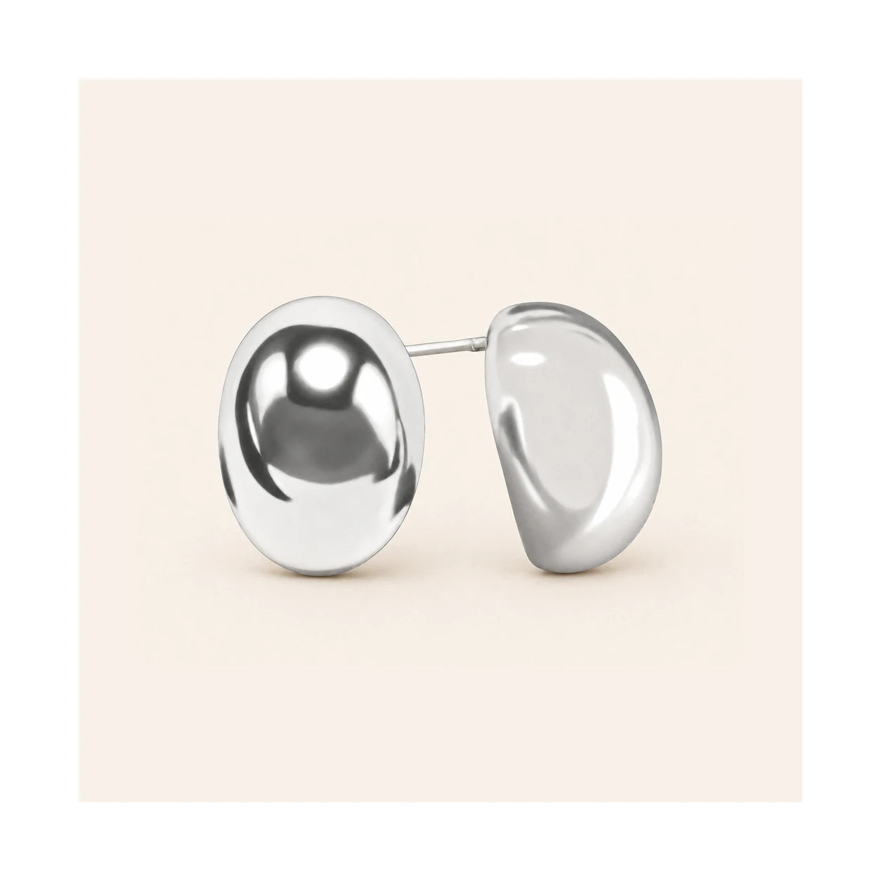Silver Oval Stud Earrings