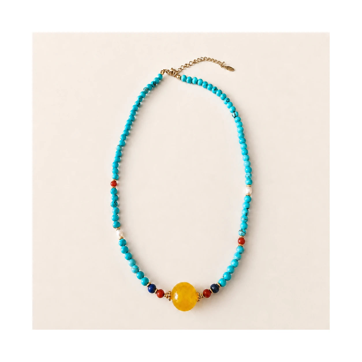 Yellow Chalcedony Turquoise Necklace