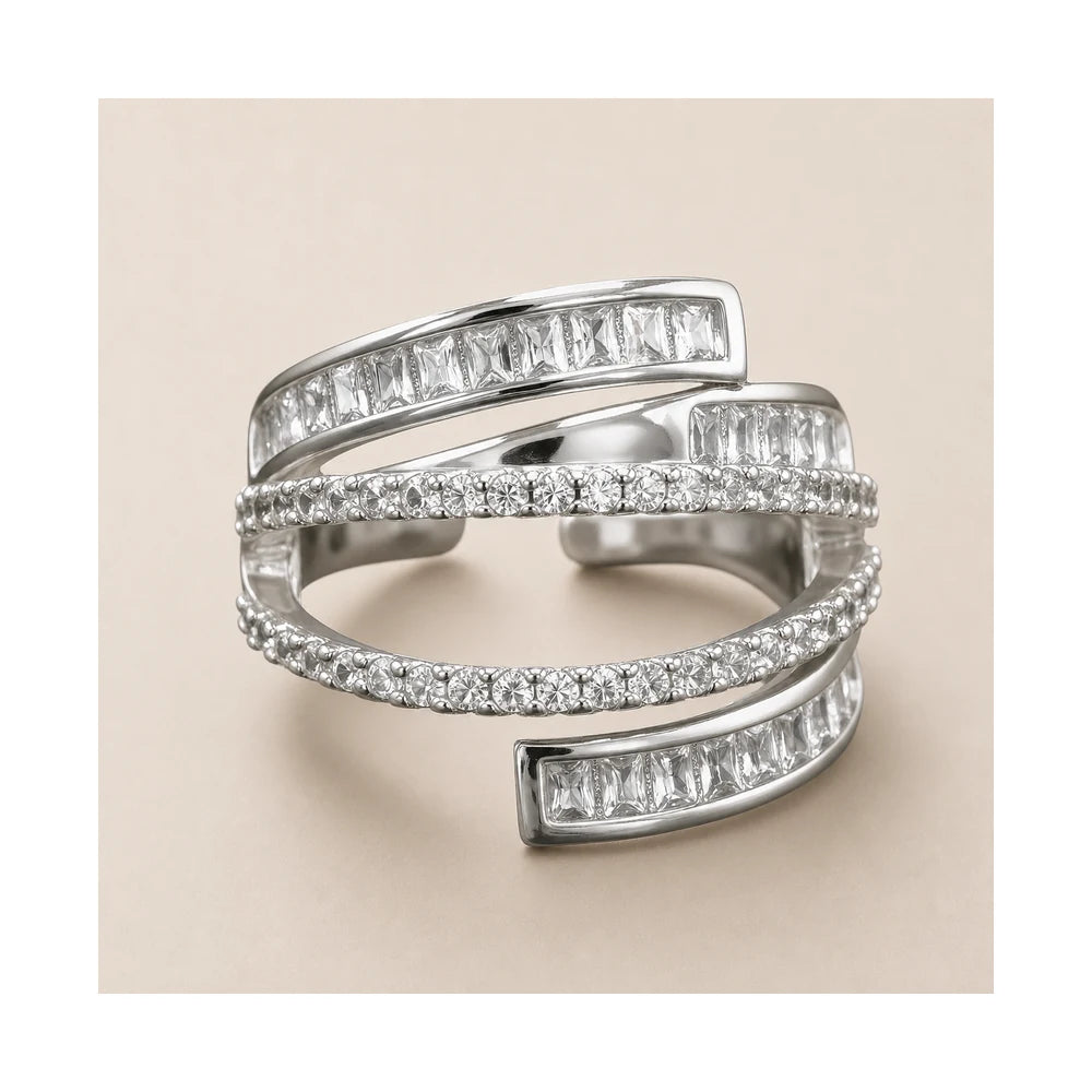 Silver Multi-Layer CZ Ring