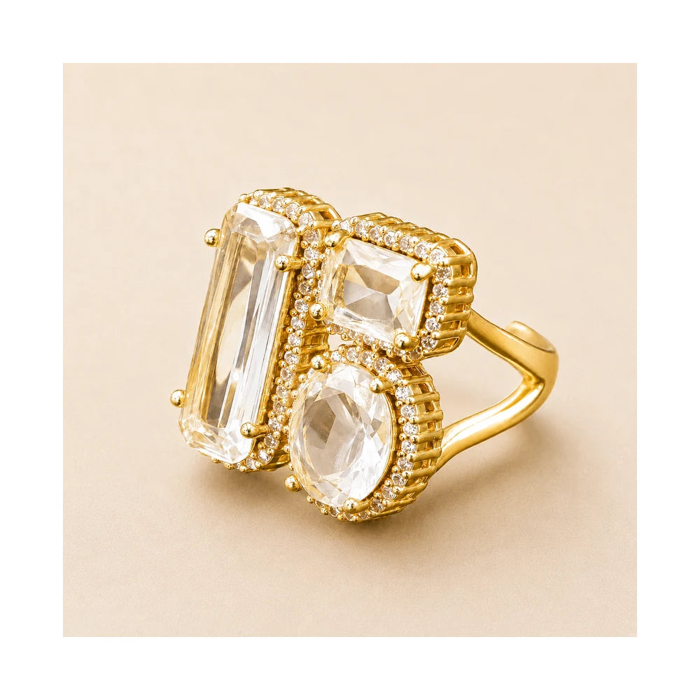Gold Three-Stone CZ Ring