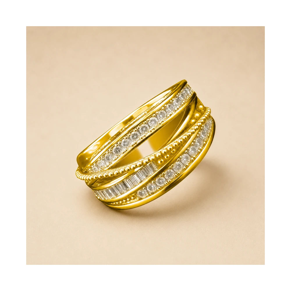 Gold Multi-Loop CZ Ring