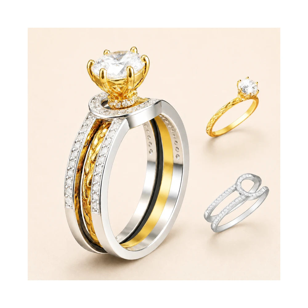 Two-Tone CZ Ring Set