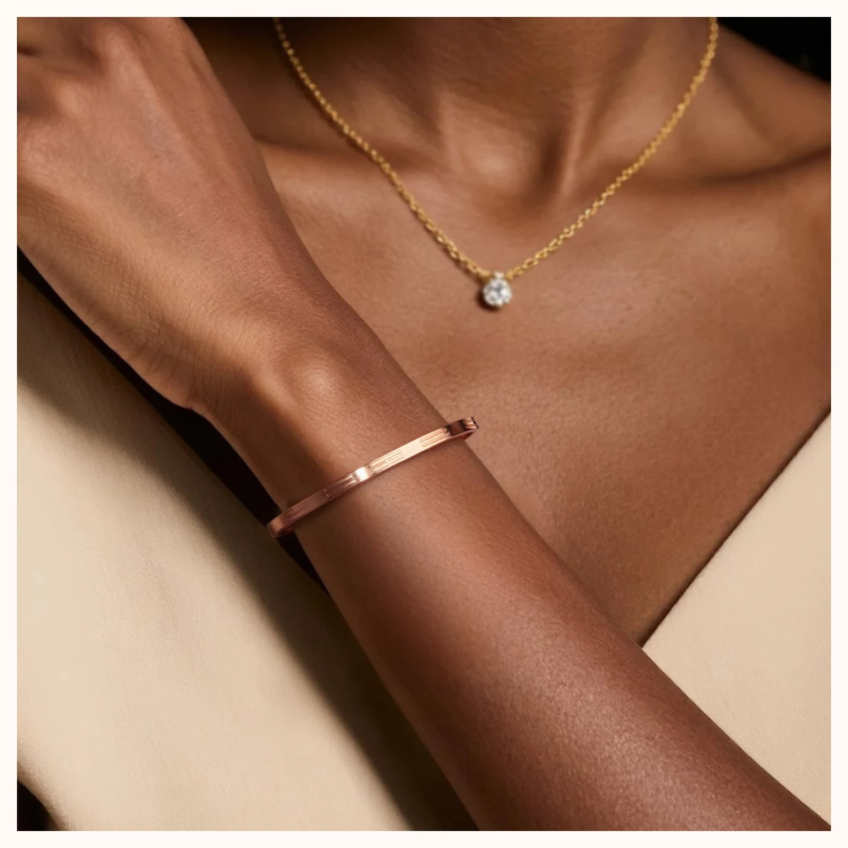 Rose Gold Engraved Friendship Bangle lifestyle image