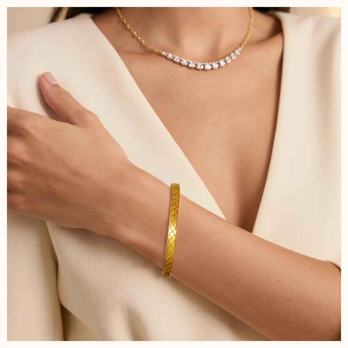 Gold Diamond-Pattern Bangle alternate view