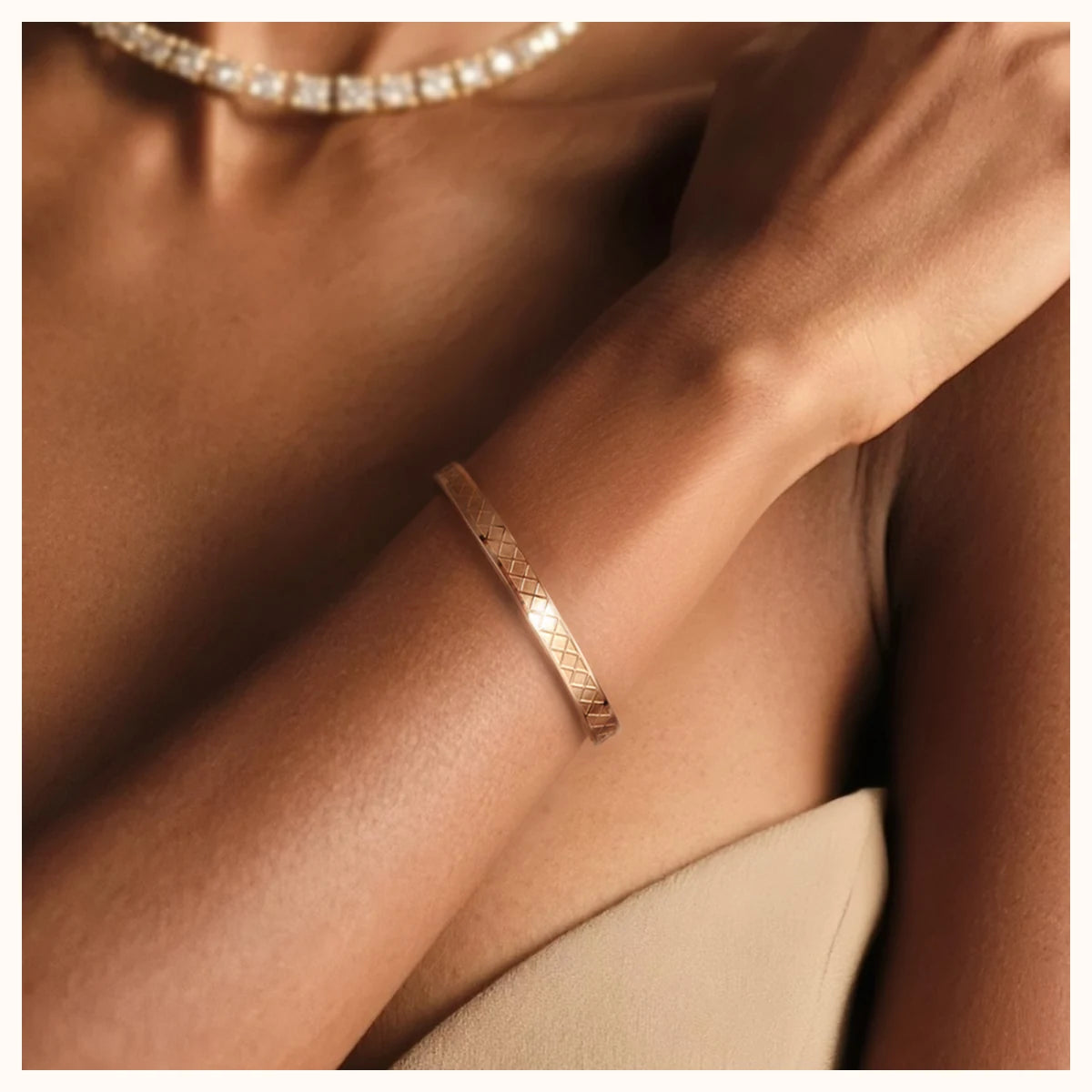 Rose Gold Diamond-Pattern Bangle lifestyle image