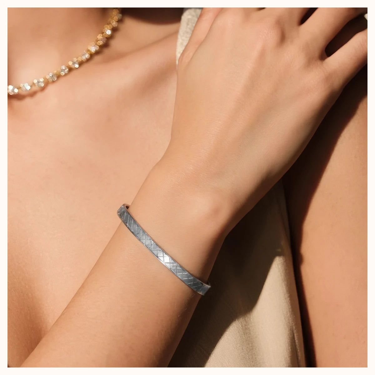 Silver Diamond-Pattern Bangle alternate view