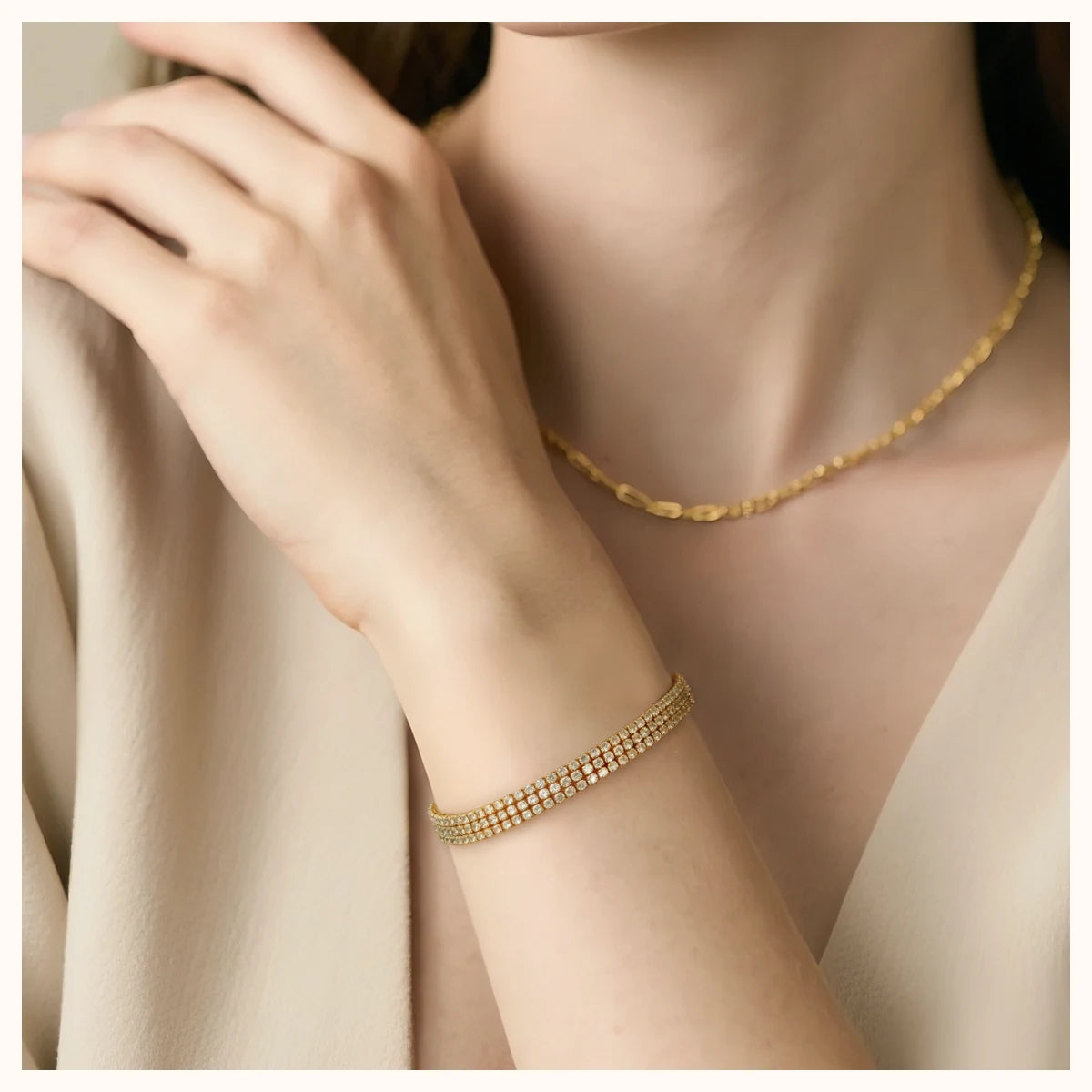 Gold Triple-Row Tennis Bracelet alternate view