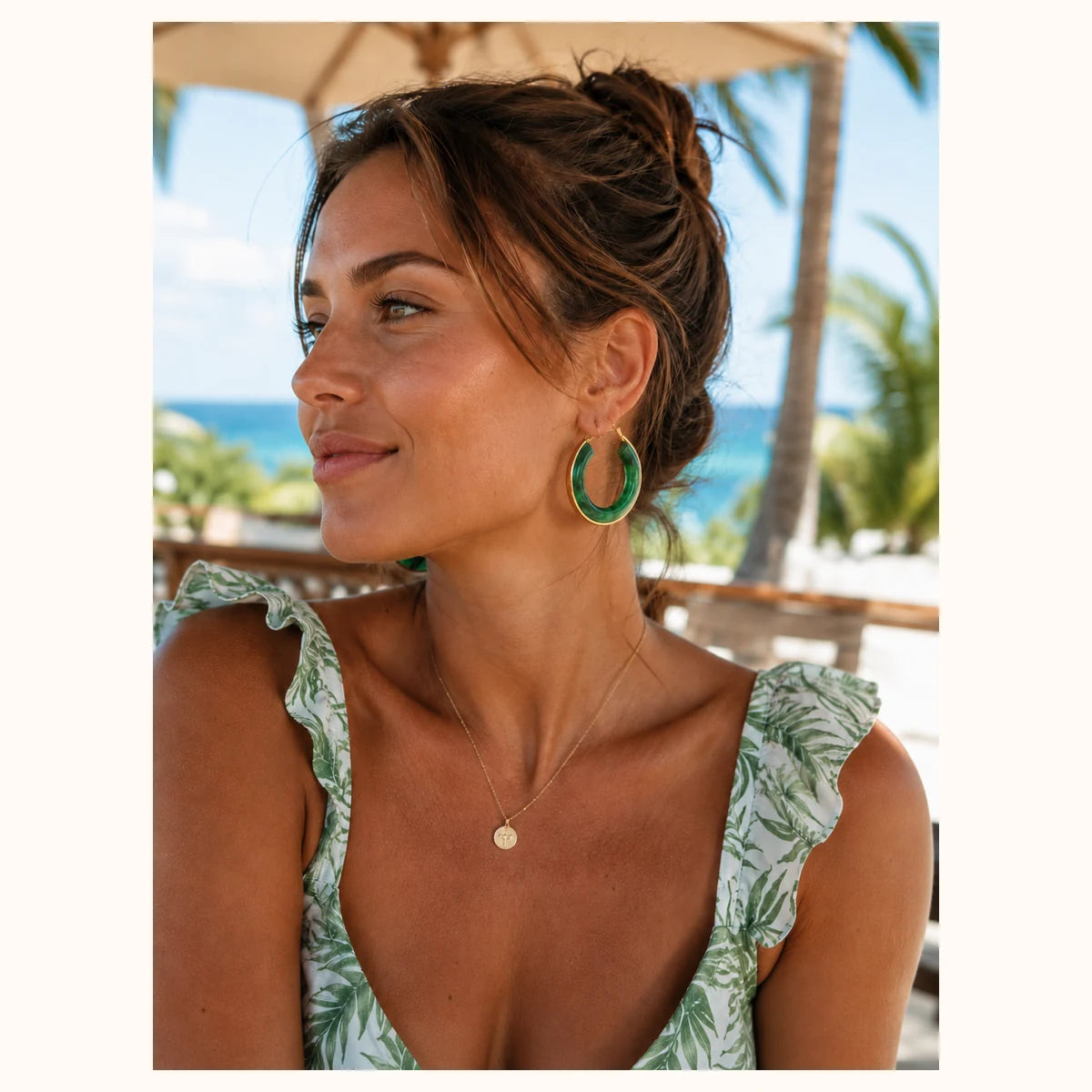 Green Marble Gold Hoop Earrings lifestyle image