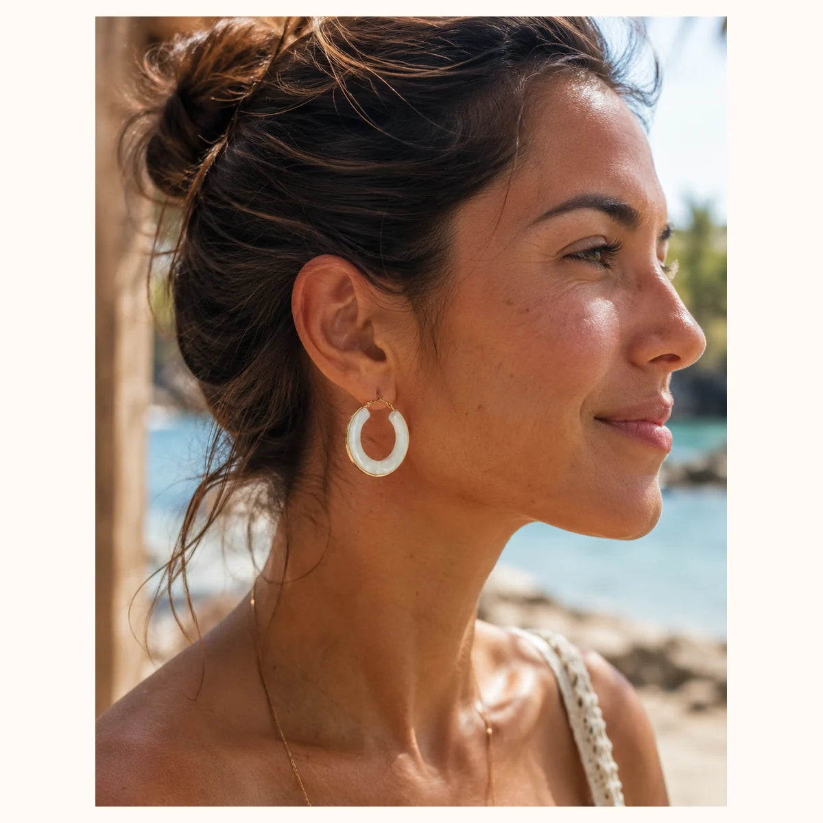 White Marble Gold Hoop Earrings alternate view
