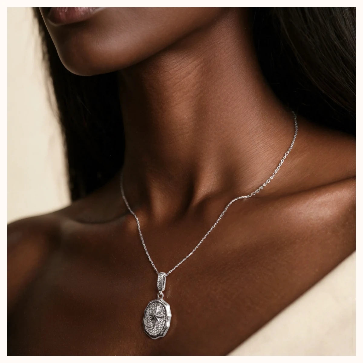 Silver Starburst Medallion Necklace lifestyle image