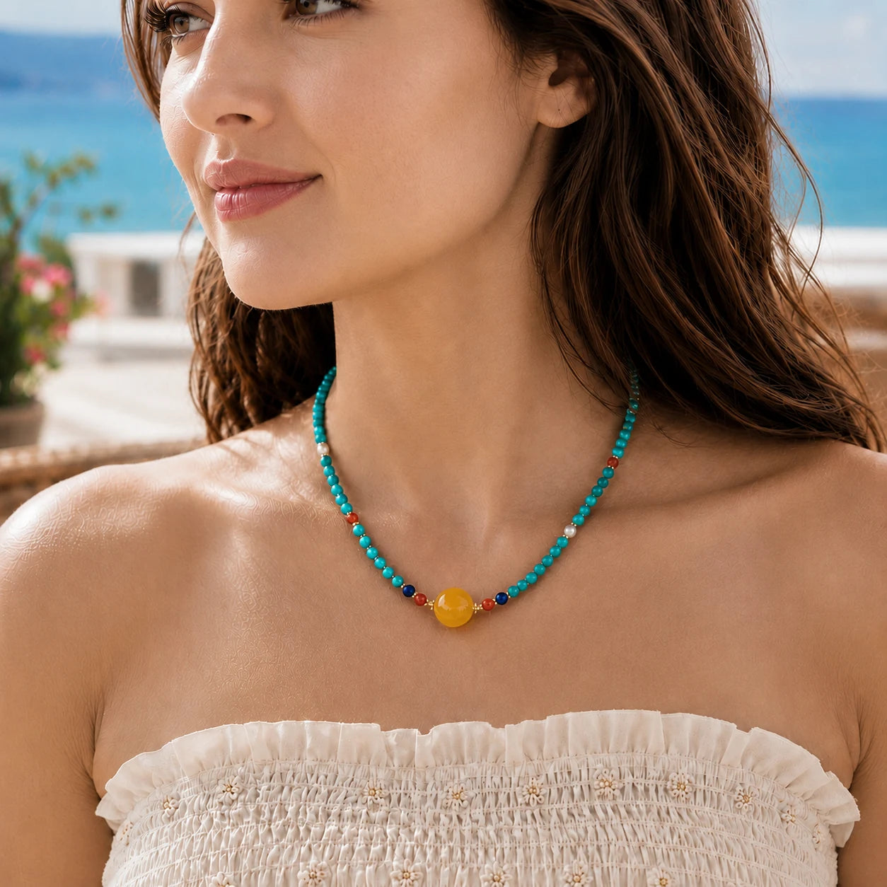 Yellow Chalcedony Turquoise Necklace alternate view