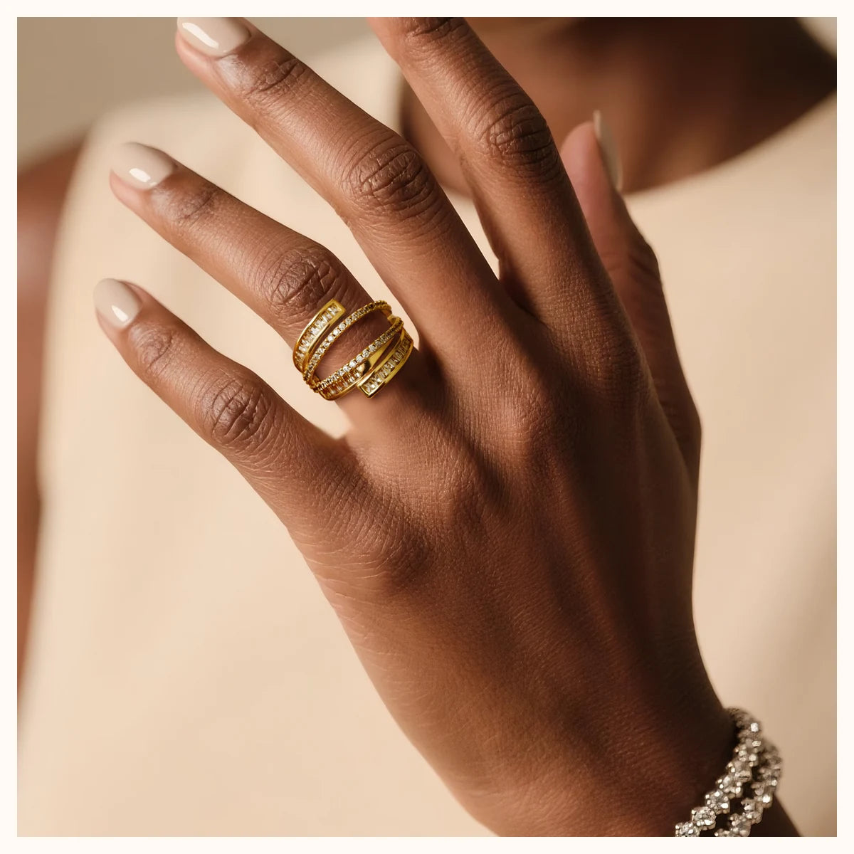 Gold Multi-Layer CZ Ring alternate view